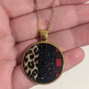 Cheetah, Black, & Buffalo Plaid Charmed Necklace New!